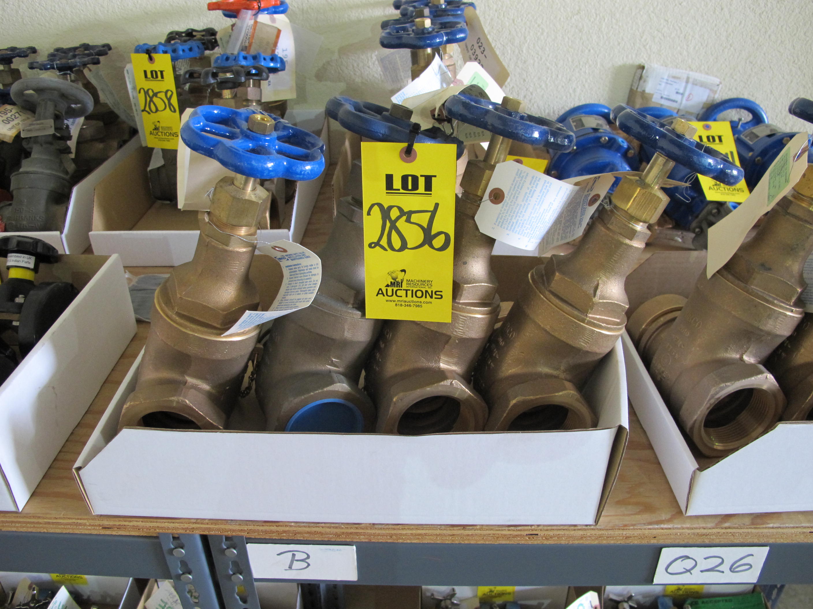 LOT (4) VALVES, GATE TYPE, 2-1/2" SIZE, 175 LB RATING, BRONZE MATERIAL, MALE THD X FEMALE THD CONNECTIONS, HOSE STYLE. WITH CAP AND CHAIN CONSTRUCTION. AMERICAN NATIONAL STANDARD HOSE THREADS ON MALE OUTLET, UL LISTED. PART # T-103-HC (W-51) LOADING & HANDLING FEE $5-